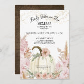 Rustikale Pumpkin Pampas Grass Pink Girl Baby Dusc Einladung (Vorne/Hinten)