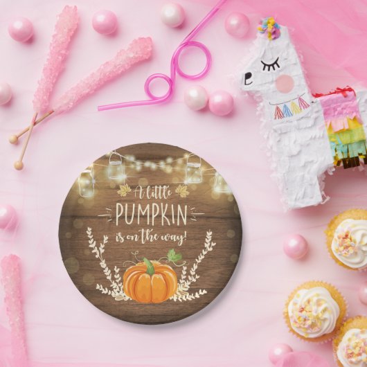 Rustikale Pumpkin Papier Teller fallen Dusche Holz (Party)