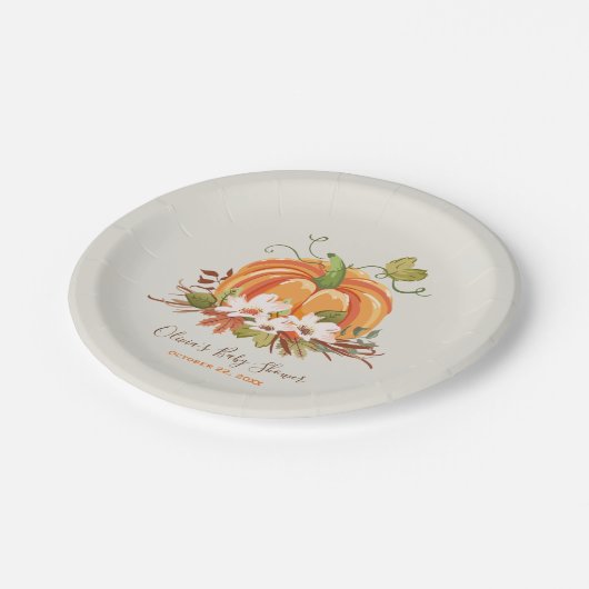Rustikale Pumpkin Papierplatte Babydusche Herbst H Pappteller (Schrägansicht)