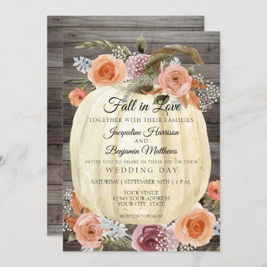 Rustikale Pumpkin Wasserfarbe Blumenbrunnt Orange  Einladung (Vorne/Hinten)