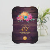 Rustikale Pumpkinepaare fallen Wasserfarben-Blume Einladung (Stehend Vorderseite)