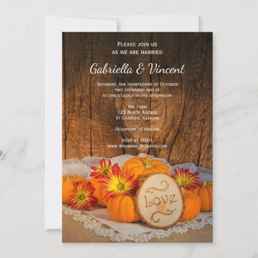 Rustikale Pumpkins Fall Barn Wedding Einladung (Vorderseite)