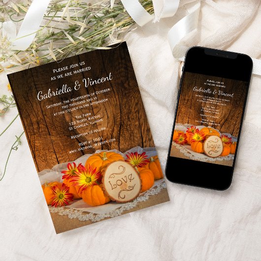 Rustikale Pumpkins Fall Barn Wedding Einladung