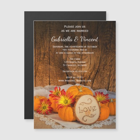 Rustikale Pumpkins Fall Barn Wedding Magneteinladung (Vorne/Hinten)