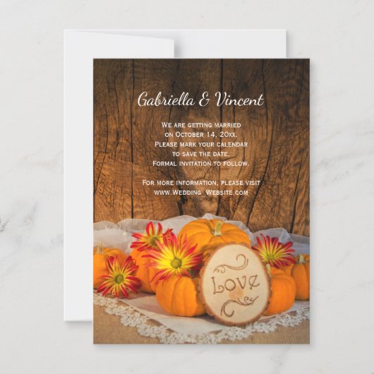 Rustikale Pumpkins Fall Barn Wedding Save the Date Magneteinladung (Vorderseite)