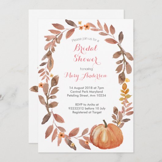 Rustikale Pumpkins Fall Rustikales Brautparty Einladung (Vorne/Hinten)
