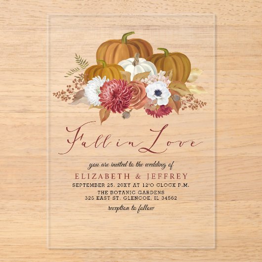 Rustikale Pumpkins Hochzeit im Herbst Herbst Einla Acryleinladungen (Vorderseite)