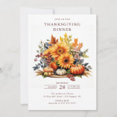 Rustikale Pumpkins & Sonnenblumen Erntedank Einladung (Vorderseite)