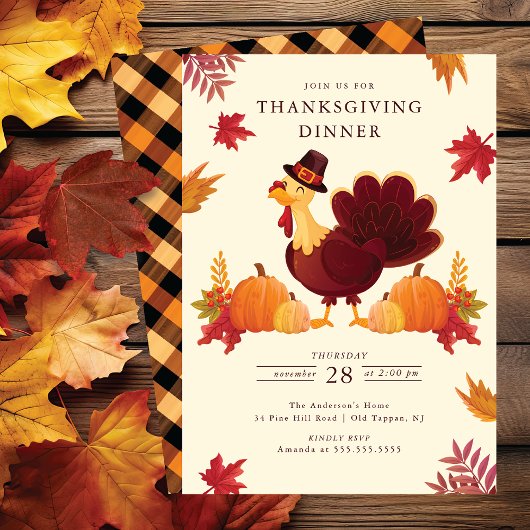 Rustikale Pumpkins & Turkey Erntedank Einladung