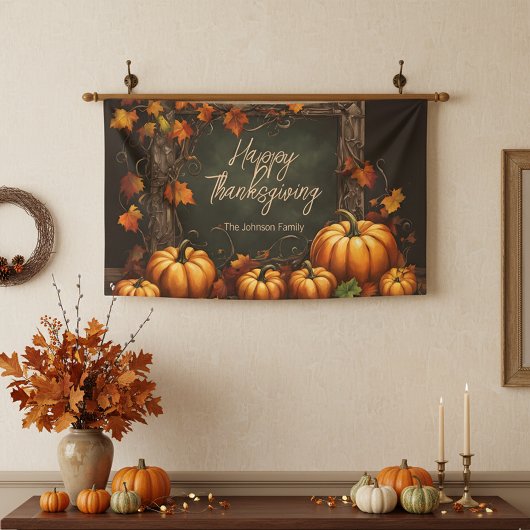Rustikale Pumpkins und Herbstleaves Erntedank Banner