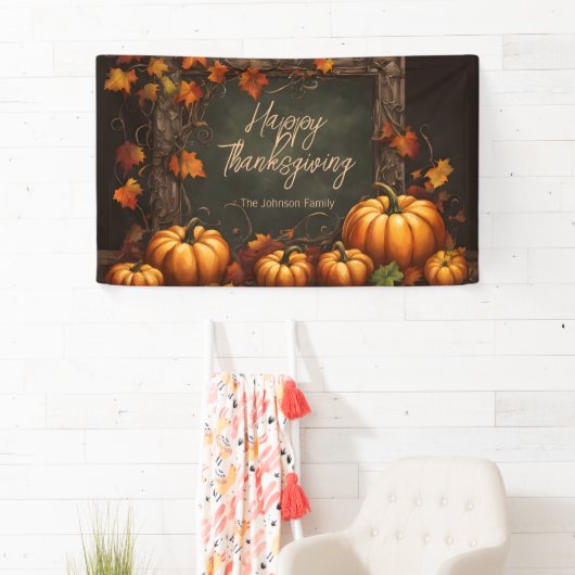 Rustikale Pumpkins und Herbstleaves Erntedank Banner (Insitu)