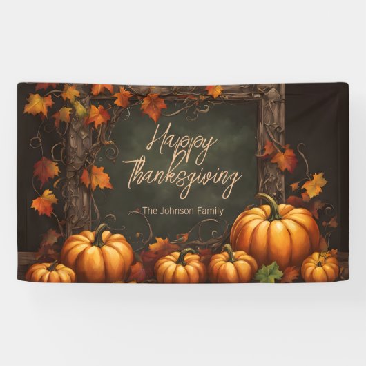 Rustikale Pumpkins und Herbstleaves Erntedank Banner (Horizontal)