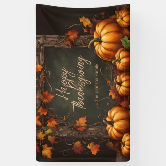 Rustikale Pumpkins und Herbstleaves Erntedank Banner (Vertikal)