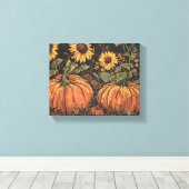 Rustikale Pumpkins und Sonnenblumen Herbst Kunst d Leinwanddruck (Insitu (Holzboden))