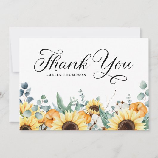 Rustikale Pumpkins und Sonnenblumen Herbstdusche Dankeskarte (Vorderseite)