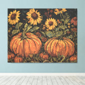 Rustikale Pumpkins und Sonnenblumen - Herbstkunstd Leinwanddruck (Insitu (Holzboden))