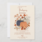 Rustikale Pumpkins Wildblumen Erntedank Abendessen Einladung (Vorderseite)