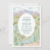 Rustikale QR-Code-Hochzeit Wald Fluss Berge Einladung (Vorderseite)