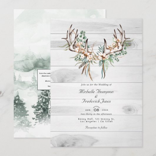 Rustikale QR-Code-RSVP-Boho-Hochzeit Einladung (Vorne/Hinten)