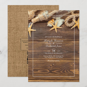 Rustikale QR-Code-RSVP-Strandhochzeit Einladung