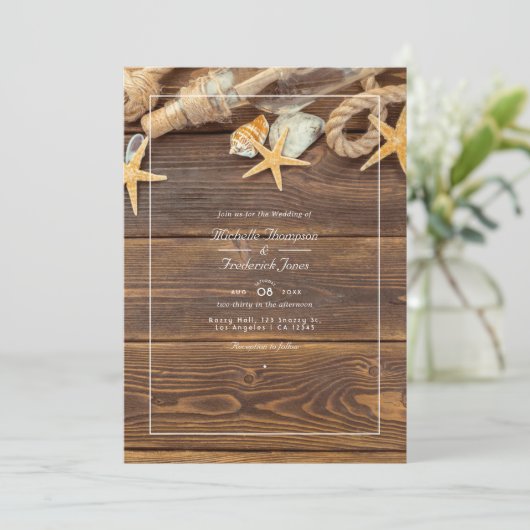 Rustikale QR Code UAWG Beach Hochzeit Einladung (Stehend Vorderseite)