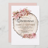 Rustikale Quinceanera Blush Pink Roses Floral Einladung (Vorne/Hinten)