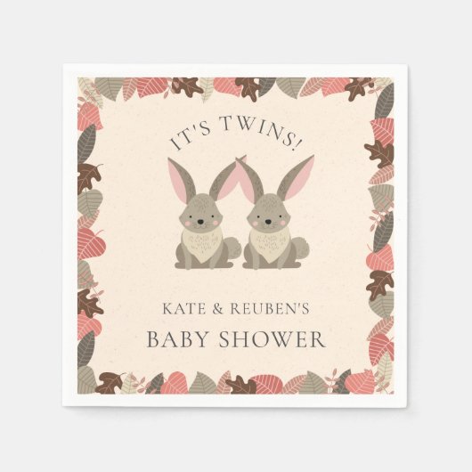 Rustikale Rabbit Twins Kinderdusche Woodlandtiere Serviette (Vorderseite)