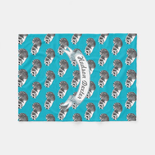 Rustikale Raccoon Folk Art Pattern Fleece (Vorderseite (Horizontal))