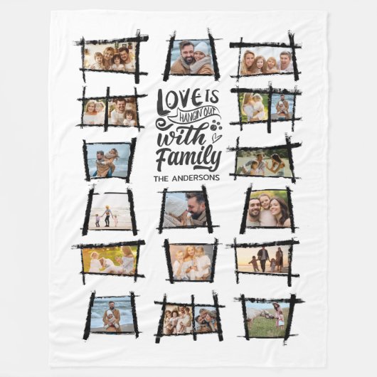 Rustikale Rahmen Schwarz/Weiß-Liebe ist Familiennu Fleecedecke (Vorderseite)