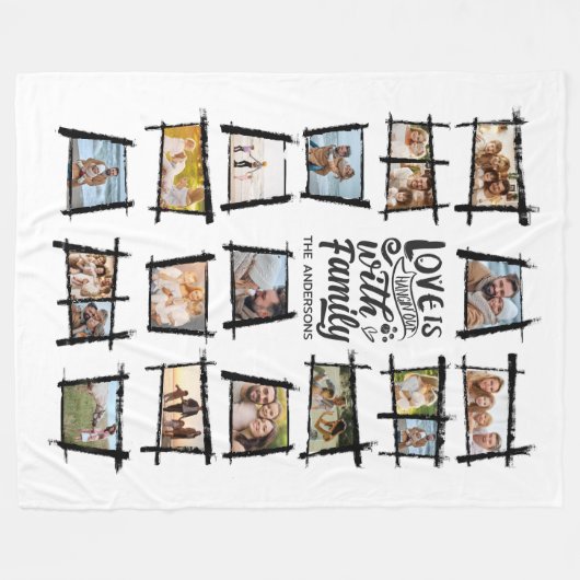 Rustikale Rahmen Schwarz/Weiß-Liebe ist Familiennu Fleecedecke (Vorderseite (Horizontal))