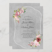 rustikale Rahmen weiche rosa Bordeaux Blütenhochze Einladung (Vorne/Hinten)