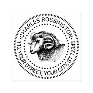 Rustikale Ram Head Face Name Rücksendeadresse Permastempel