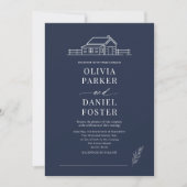 Rustikale Ranch-Hochzeit Line Art Navy Blau Einladung (Vorderseite)