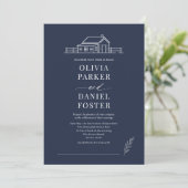 Rustikale Ranch-Hochzeit Line Art Navy Blau Einladung (Stehend Vorderseite)