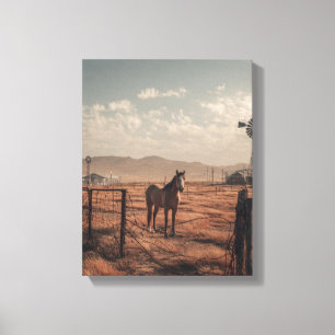 Rustikale Ranch-Pferdetor-Sonnenuntergangskunst Leinwanddruck