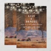Rustikale Ranch Scheunen Holz Lichterkette Hochzei Einladung (Vorne/Hinten)