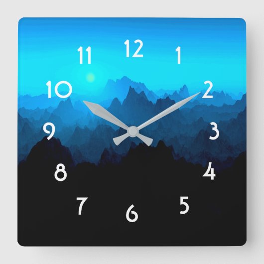 Rustikale, raue, blaue Jagdgebirge Landschaft Quadratische Wanduhr (Vorderseite)
