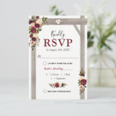 Rustikale Reaktion auf Hochzeitsfeiern in Burgund RSVP Karte (Stehend Vorderseite)