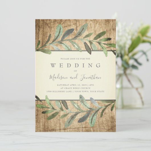 Rustikale Rebe-botanisches Holz, das Einladung (Stehend Vorderseite)