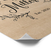 Rustikale Reben Herr und Frau Miller unterzeichnen Poster (Ecke)