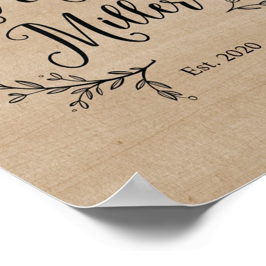 Rustikale Reben Herr und Frau Miller unterzeichnen Poster (Ecke)