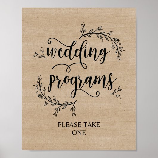 Rustikale Reben Hochzeitsprogramm-Tafel Poster (Vorne)