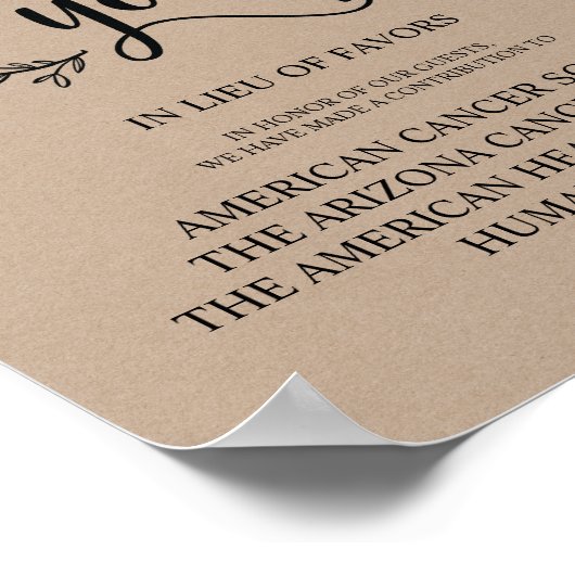 Rustikale Reben: Hochzeitsspende oder Beitragszeic Poster (Ecke)