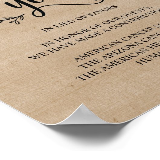 Rustikale Reben: Hochzeitsspende oder Beitragszeic Poster (Ecke)