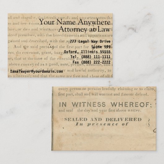 Rustikale Rechtsanwaltskarte 1860er Jahre Rechtspa Visitenkarte (Vorne/Hinten)