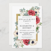 Rustikale Red and Gold Floral Engagement Party Einladung (Vorne/Hinten)