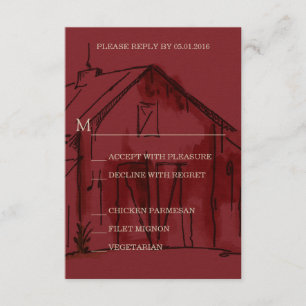 Rustikale Red Barn Wedding RSVP Antwortkarte Karte