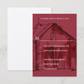 Rustikale Red Barn Wedding RSVP Antwortkarte Karte (Vorne/Hinten)