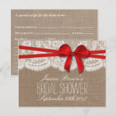 Rustikale Red Bow Brautparty Rezeptionskarten Einladungspostkarte (Vorne/Hinten)