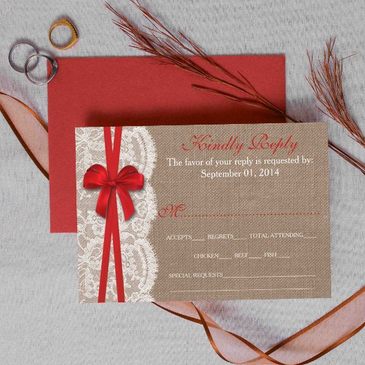 Rustikale Red Bow Wedding Collection RSVP Cards Karte